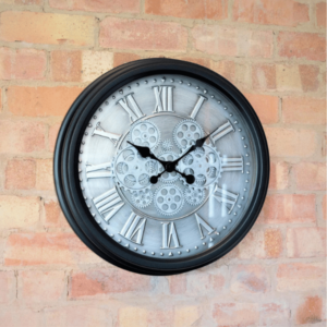 Moving Gear Clock - Grey Metallic