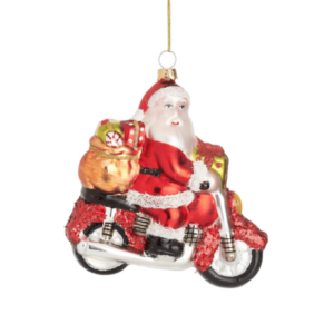 Santa On A Motorbike Bauble